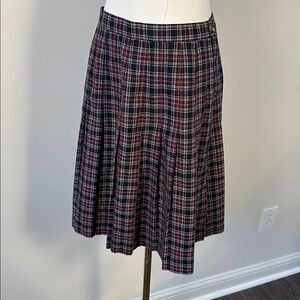 Vintage Womens Preppy Tartan Plaid Pleated A Line Red Black Midi Skirt 12 USA